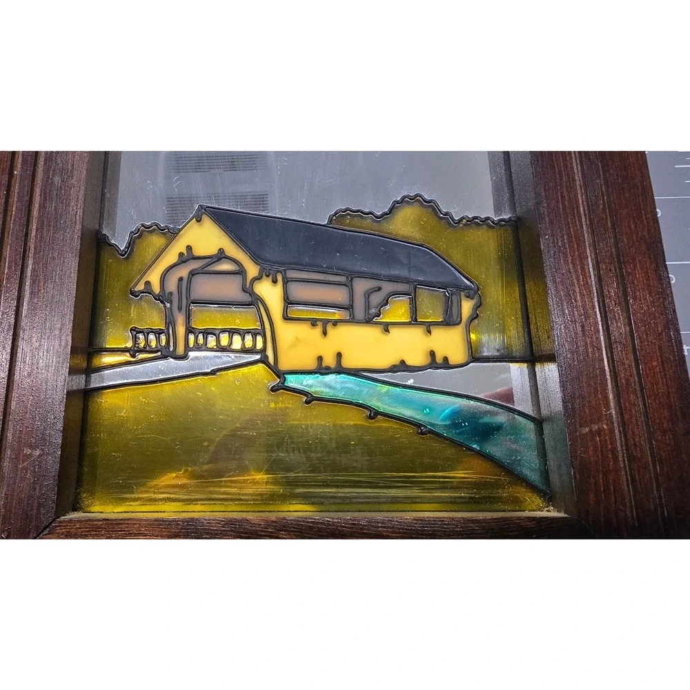Vintage 1978 Sirius Mirrart Covered Bridge Stained Glass Style Framed Mirror